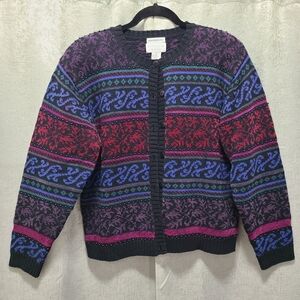 Vintage Christopher & Banks HAND‎ EMBROIDERED Cardigan M flaws RAMIE COTTON